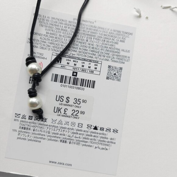 Zara Faux Pearl Necklace With Black Knot Adjustable Cord - Picture 4 of 4